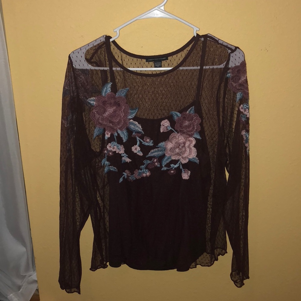 Wine Floral Embroidered Top